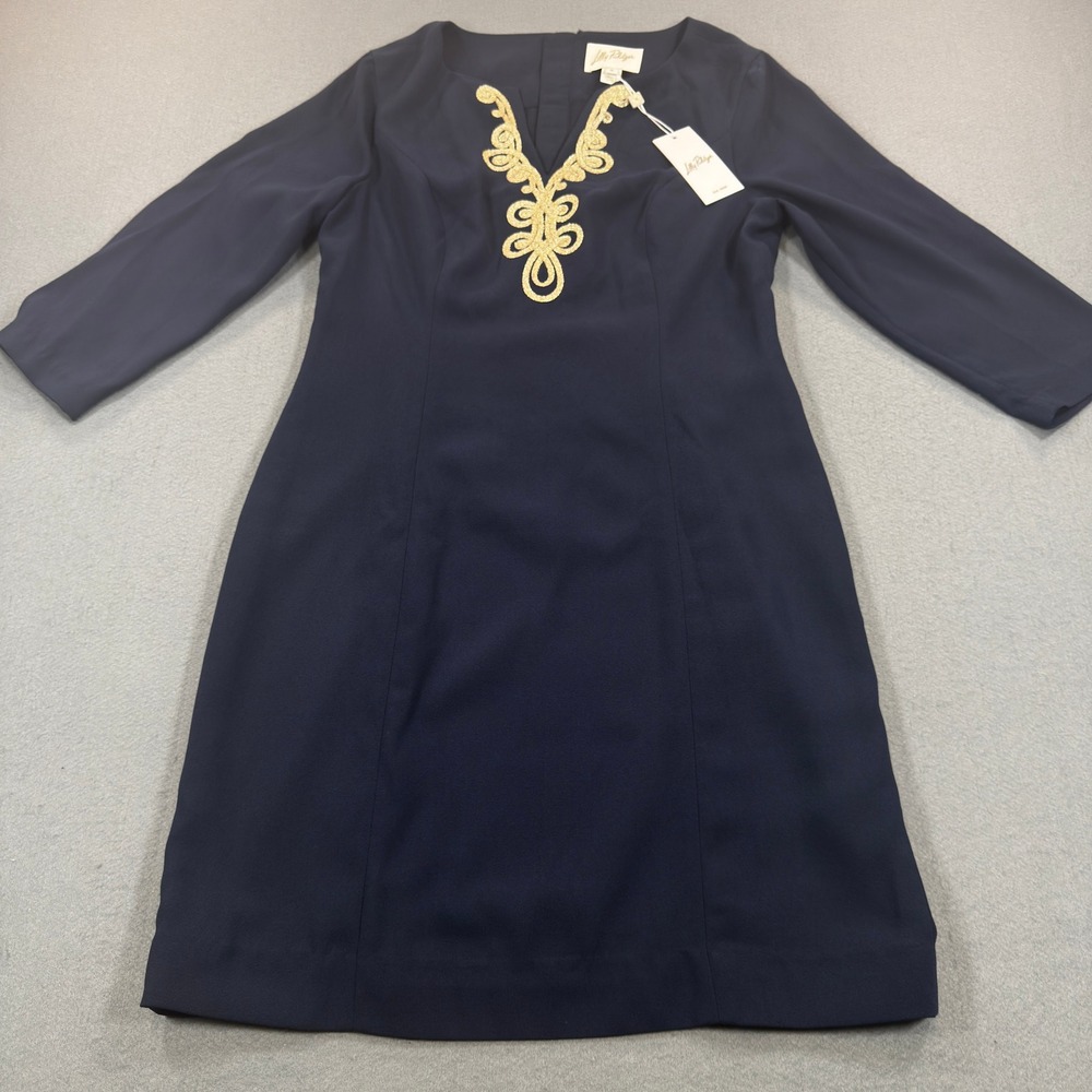 NWT Lilly Pulitzer Breakers Dress True Navy Gold Soutache Embroidery Size 8